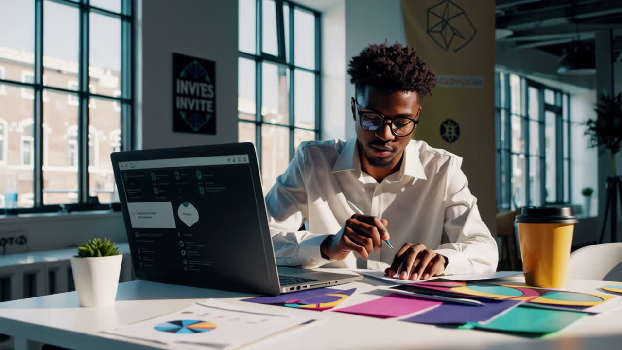 hombre de negocios trabajando en una computadora portátil en una oficina moderna
