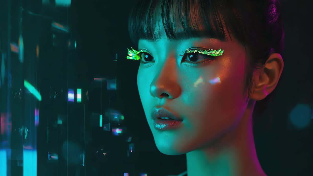 Futuristic woman with neon makeup
