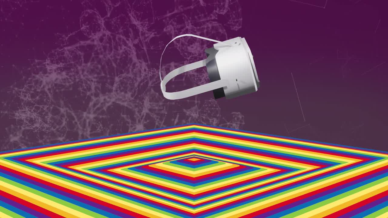 animación de auriculares vr y superficie cuadrada de color sobre un fondo púrpura
