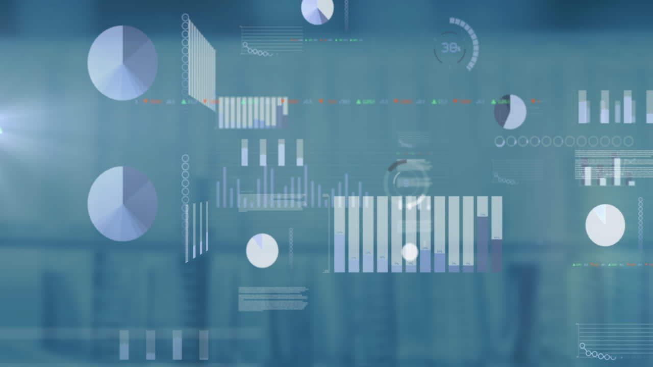 Graphs and charts overlaying blurred blue background for animation data visualization