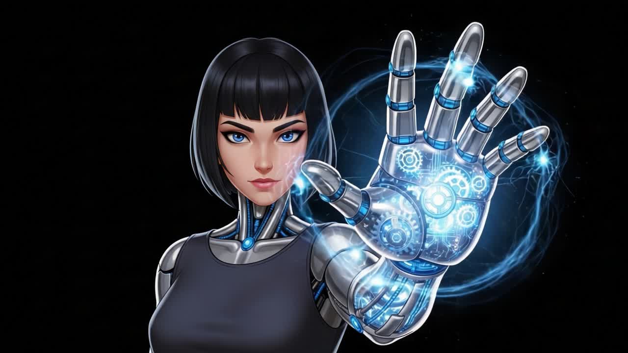 A Futuristic Cybernetic Woman Engaging with Technology: Exploring the Fusion of Human and Machine in a Visually Striking Render