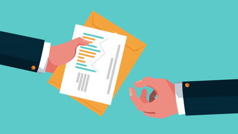 planificación financiera economía animación con las manos levantando documentos