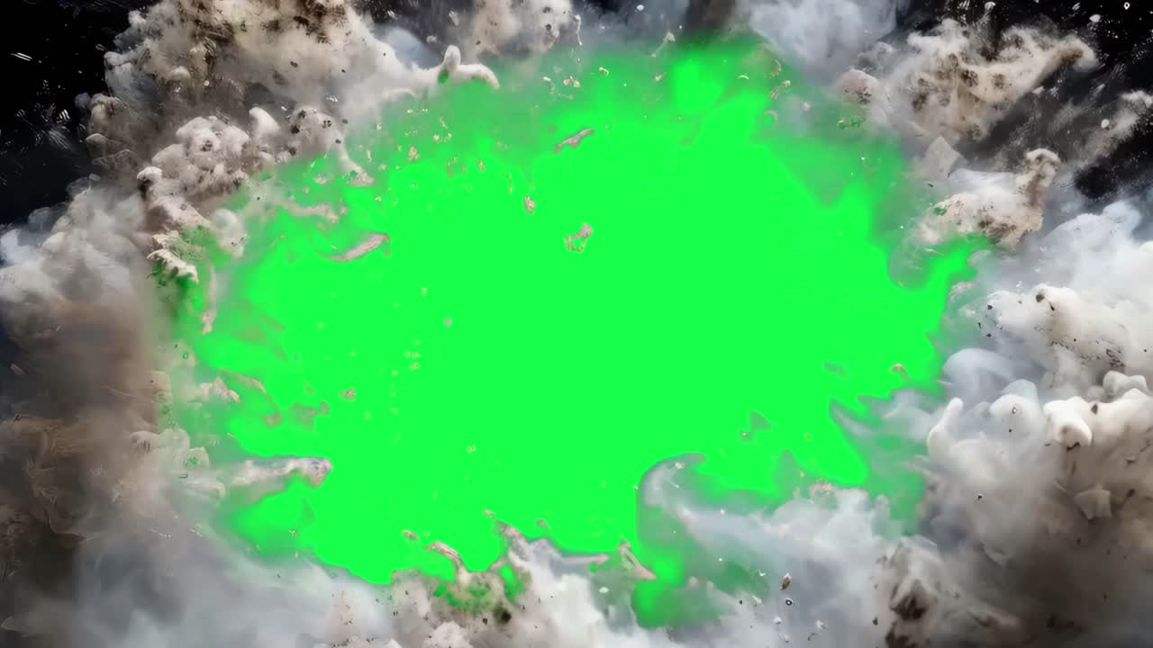 Vibrant explosion with smoke frame animation, transparent 4K video, green screen