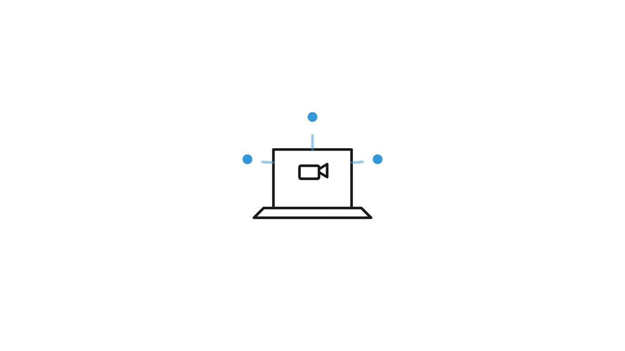 Disegno al tratto animato di un laptop con icona di videochiamata