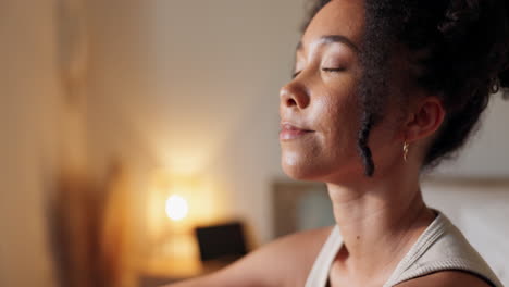 peaceful woman in bedroom