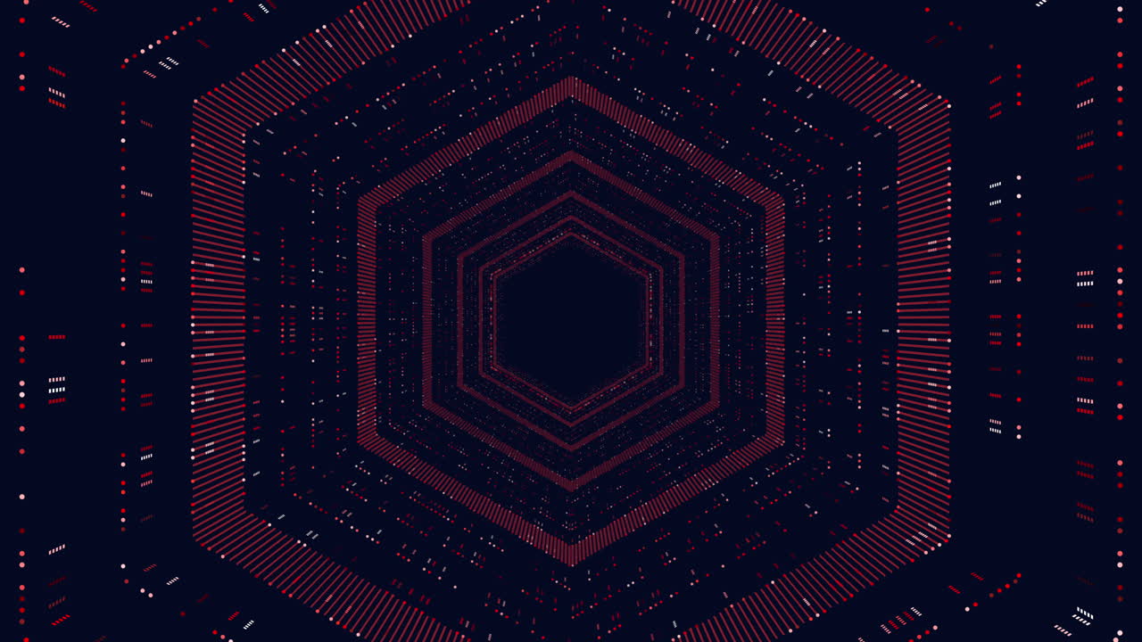 Futuristic tunnel in galaxy from dots and lines in hexagons from rainbow color 4