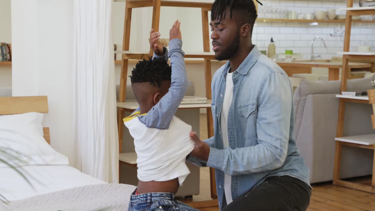 Father and son at home