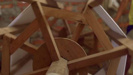 weaving silk cotton with mechanical wooden machine in indian rural village