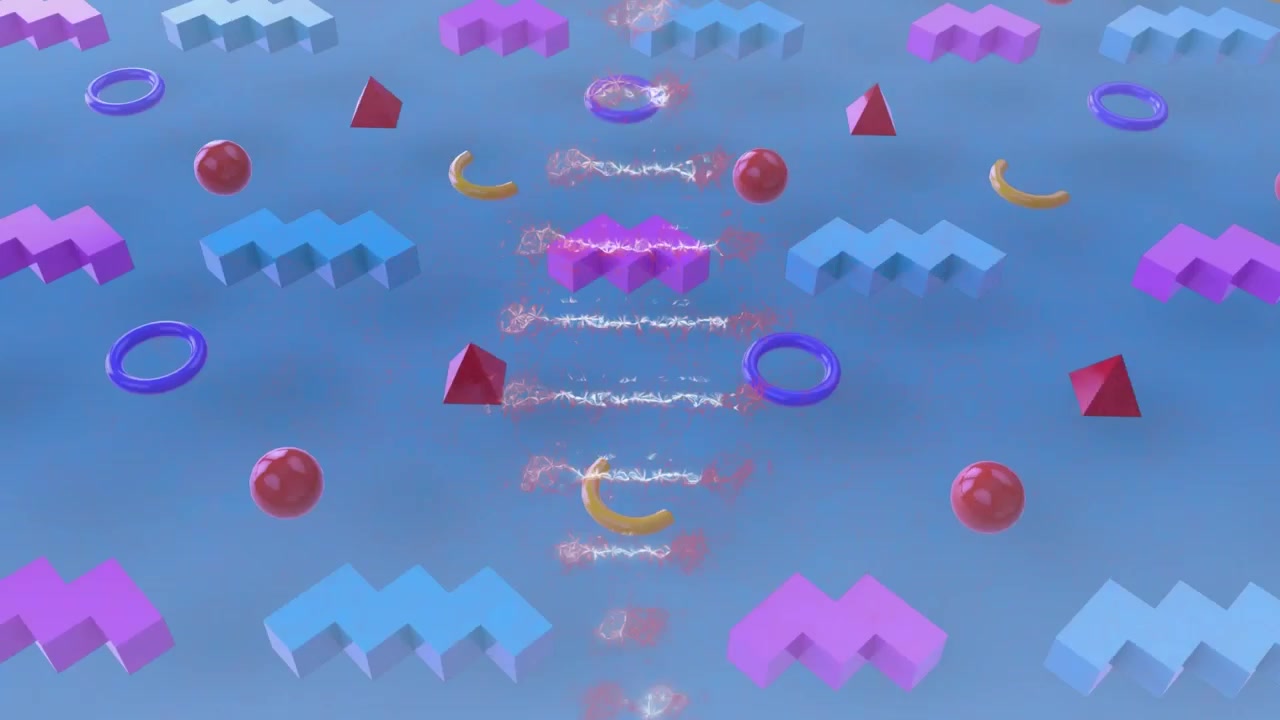 Animation af DNA-streng over former på blå baggrund