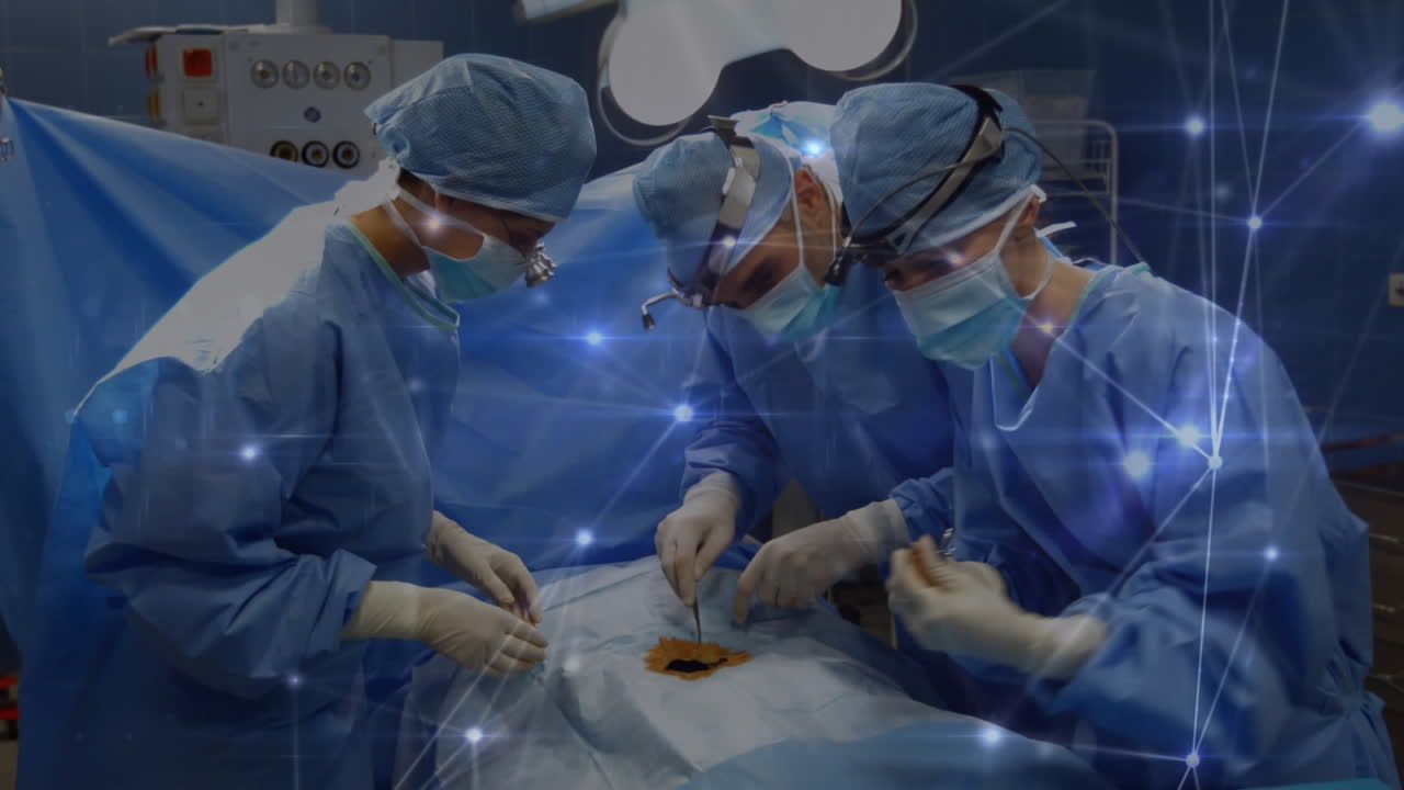animación de la red de conexiones sobre los cirujanos en el quirófano