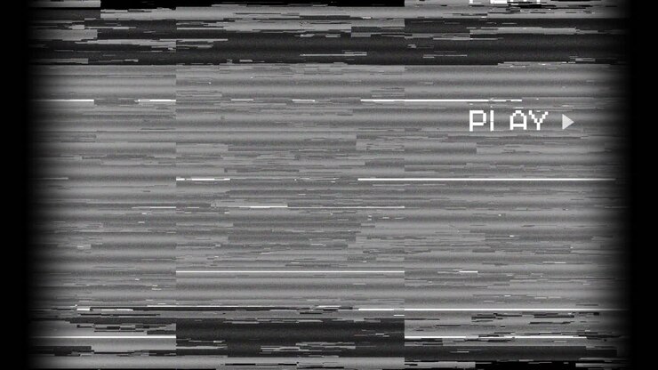 VHS Static Glitch Screen with Play Button and Noise