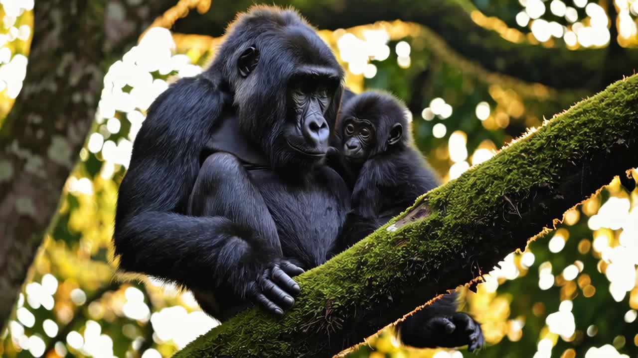 Gorilla Mother and Baby in the Trees