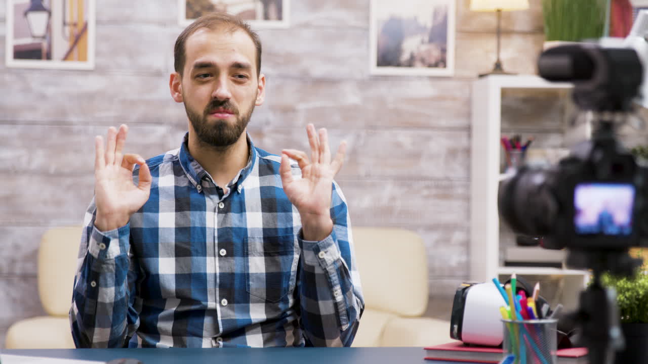 Man recording video blog