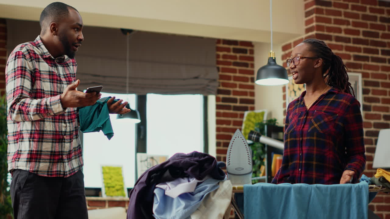 Modern wife getting tired and angry about doing chores alone