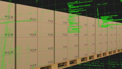 컨베이어 벨트에 있는 여러 배달 상자에 대한 그리드 네트워크를 통한 데이터 처리