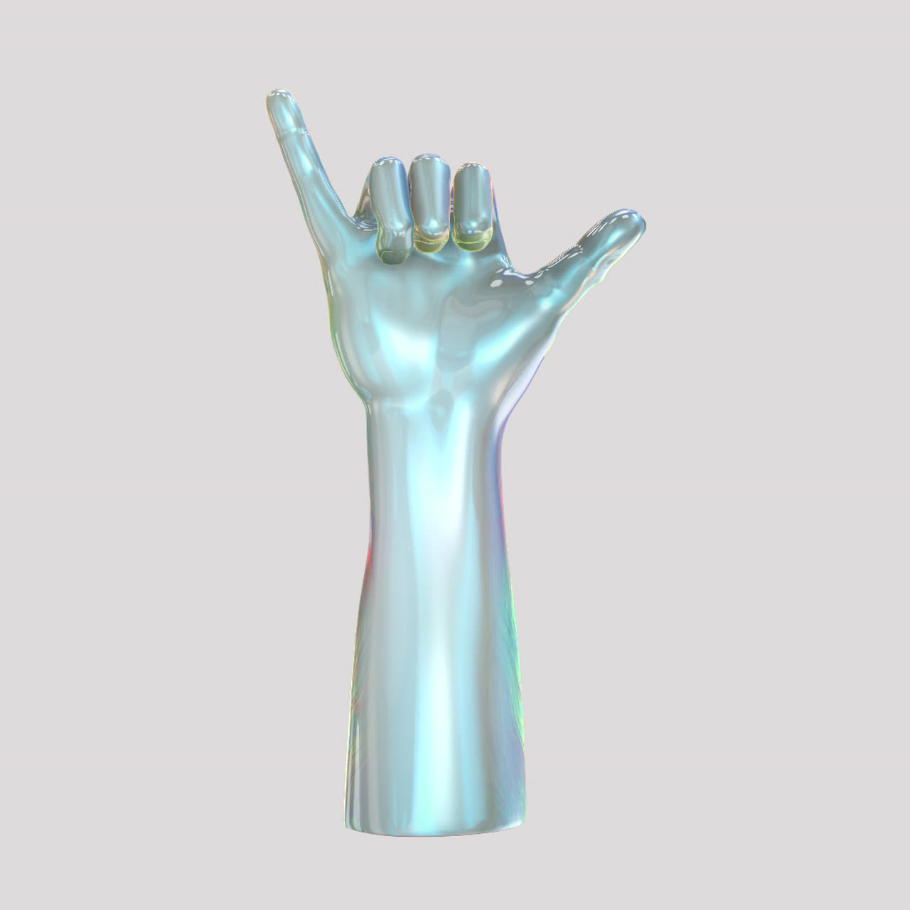 Iridescent 3D Hand Making Gestures and Rotating