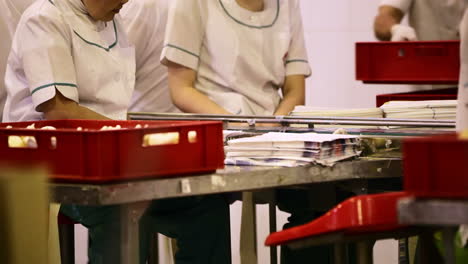 mujer empacando helados en la fábrica