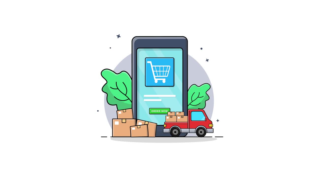 Animazione del processo di ordine e consegna per e-commerce mobile
