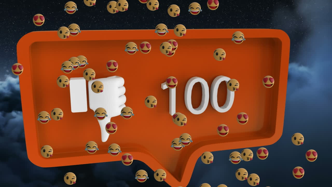 animación de emoticones flotando sobre la reacción de las redes sociales y las nubes
