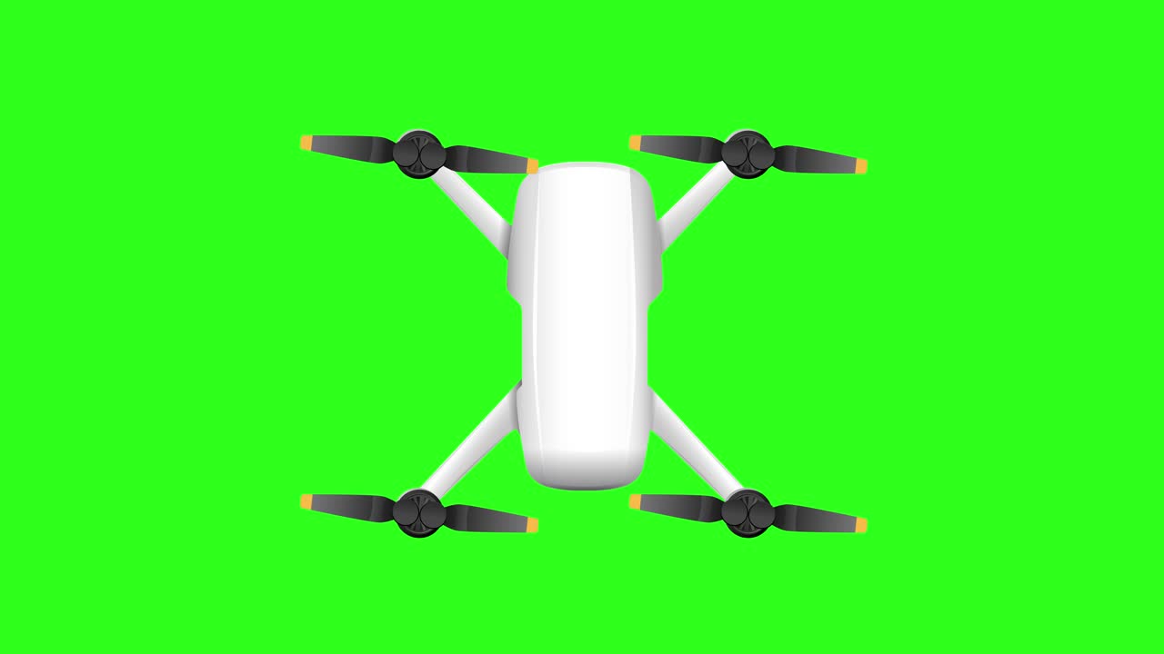 Aerial drone rotates smoothly against a bright green backdrop, showcasing fluid motion and sleek design in a 20-second loop