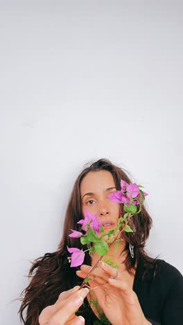 woman with purple flowers