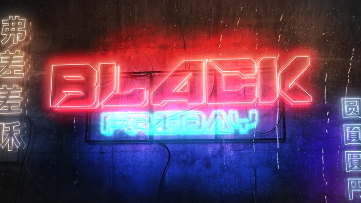 animation intro text schwarzer freitag und cyberpunk animation hintergrund mit wand und neonlichtern in japan stadt