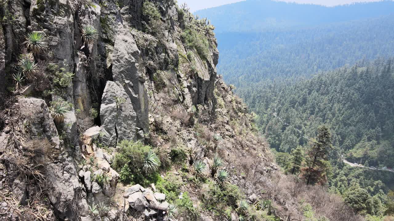 vista inclinada hacia abajo en la montaña con vistas a las rocas y al bosque