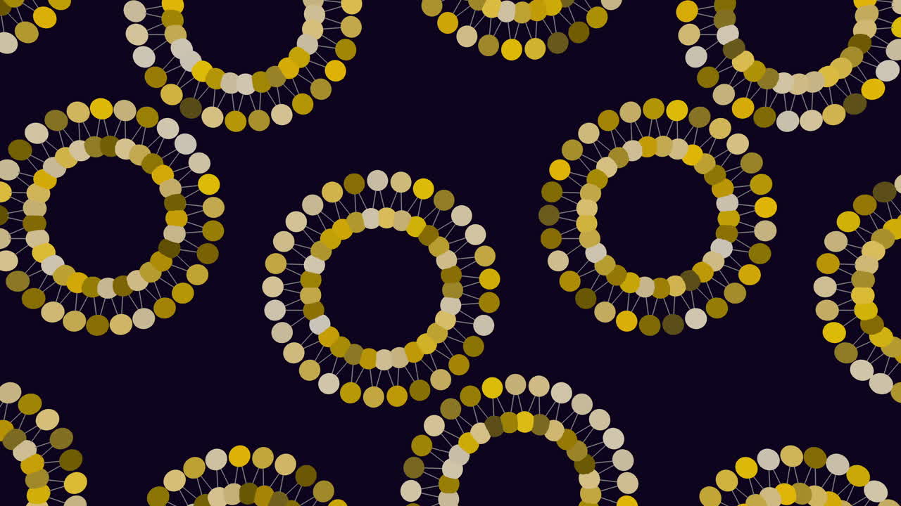 Dynamic yellow circle pattern on black background