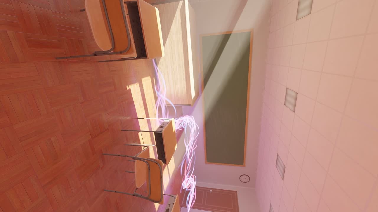verticale aula vuota scuola superiore intelligenza artificiale flusso caldo tramonto luce università insegnamento ai prendere il controllo del concetto rendering 3d