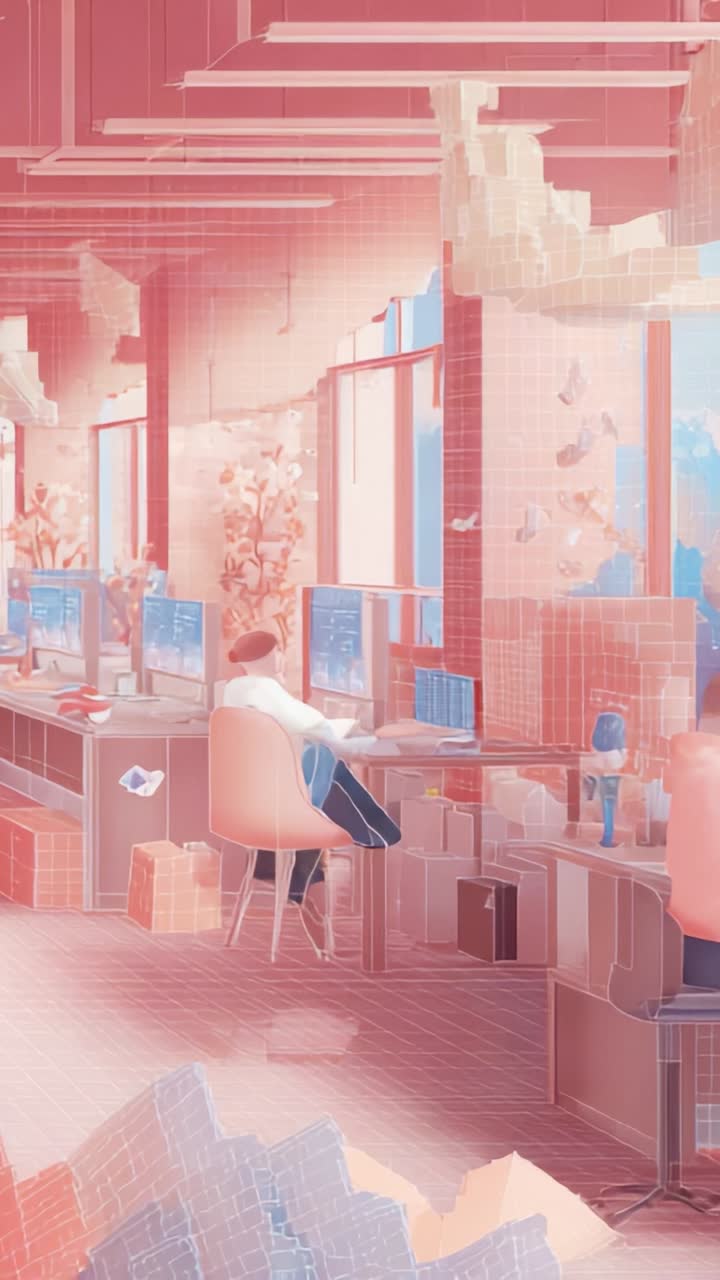 Un ambiente di lavoro sereno con un design elegante, che mette in mostra la tecnologia moderna in un ufficio luminoso pieno di elementi ispirati alla natura e display digitali