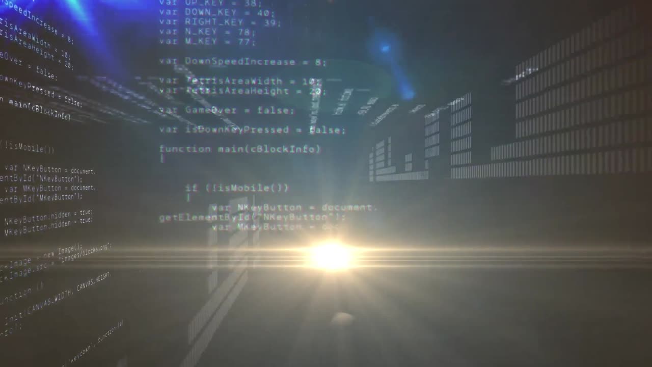 Animation of digital data processing over blue background