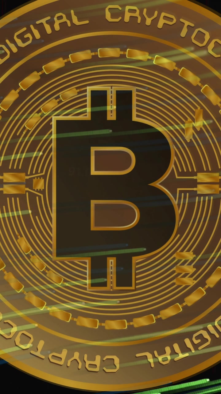 Animazione di elaborazione dati e scie su Bitcoin