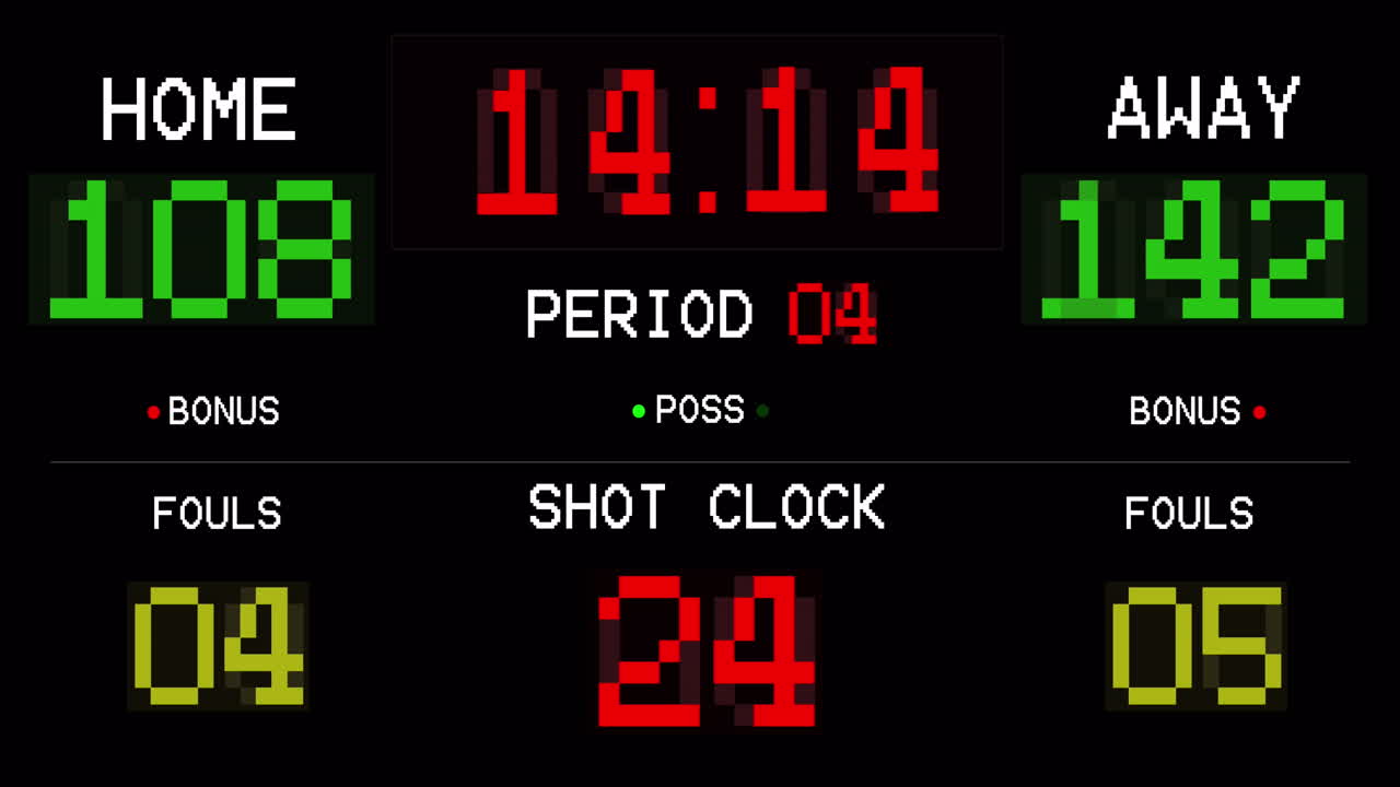 검은색 배경에 숫자가 있는 점수판의 애니메이션