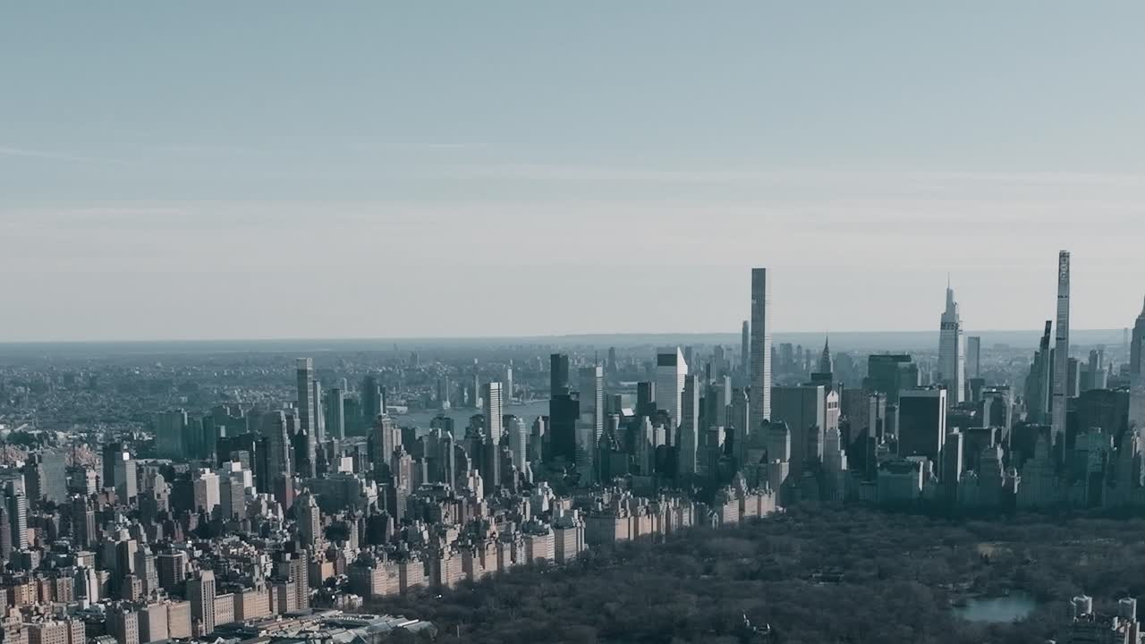 View of New York City skyline and Central Park from above on a clear day