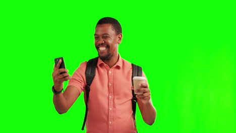 Phone,-green-screen-and-black-man-excited