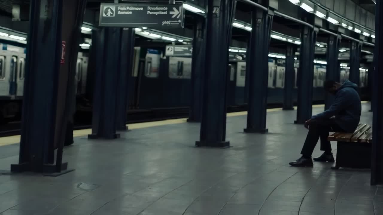 Man Sitting Alone in a Subway Station