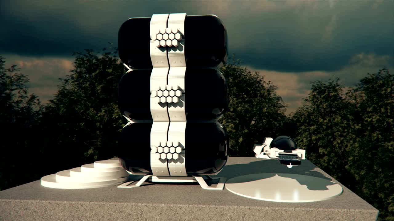 날아다니는 자동차와 함께 미래의 집.