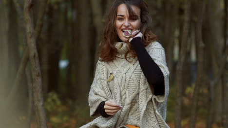 elegant woman walking in a park