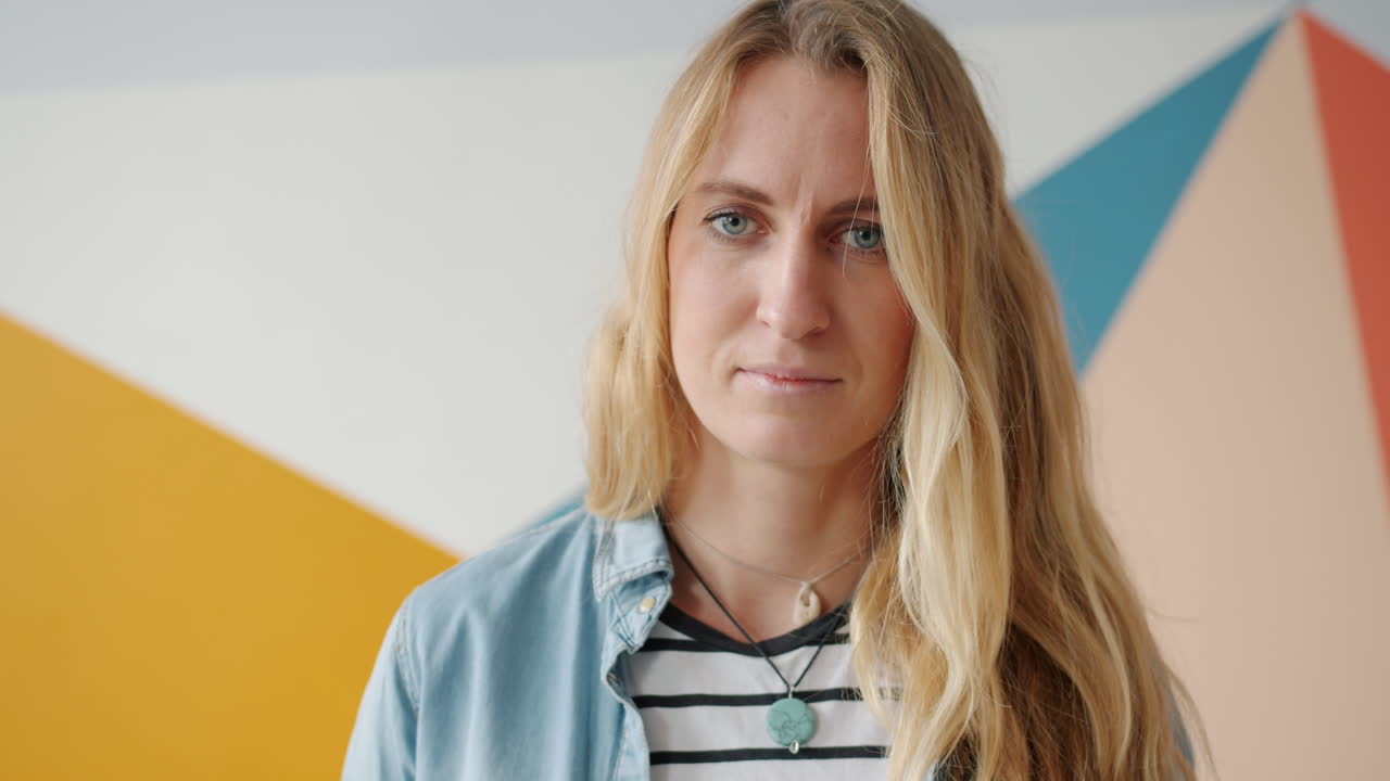 Woman Portrait Against Colorful Wall