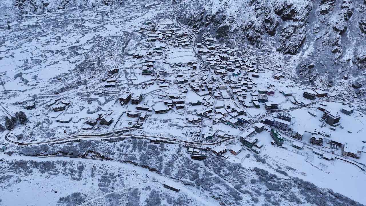 Snowy Mountain Village from Above