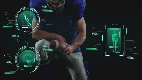 animation of data processing over caucasian male american football player