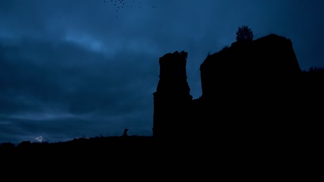 silhouette of a ruined castle at twilight