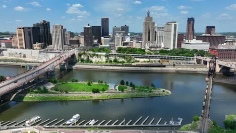 Saint-Paul-riverfront-on-Mississippi-River-with-Raspberry-Island-and-bridge