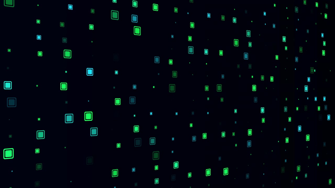 Abstract Digital Background with Glowing Green and Blue Squares