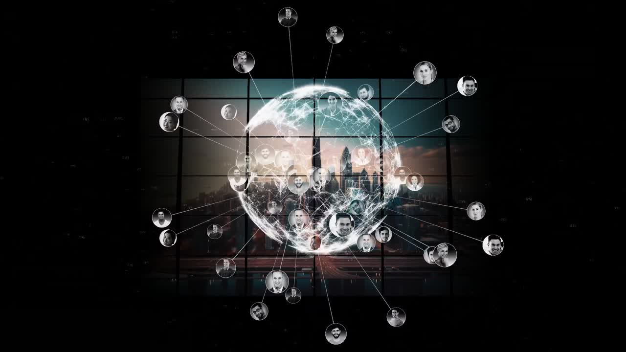 현대 아파트와 도시 풍경에 대한 지구의 애니메이션과 데이터 처리