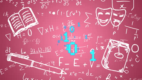 animación de iconos escolares sobre ecuaciones matemáticas