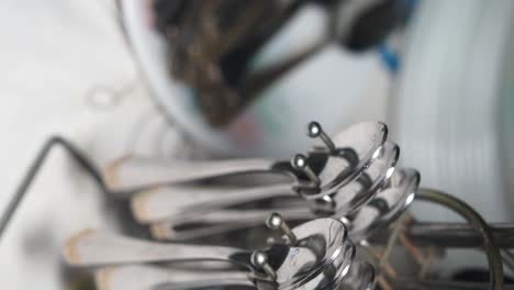 close-up of stacked silverware