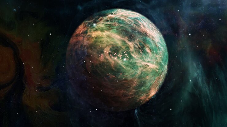 animation, planets and nebulae in space universe