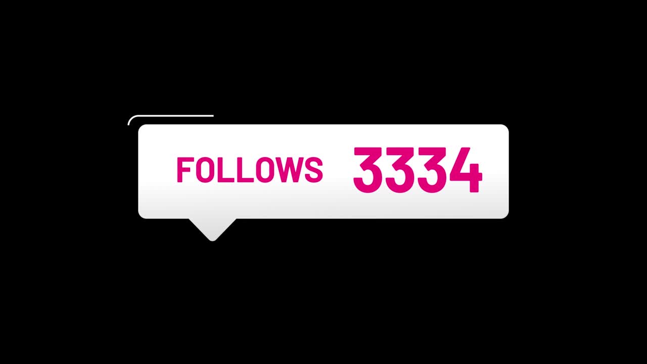Animation of a box containing numbers of follows on a video isolated alpha matte and green background. The numbers are increasing, 4k