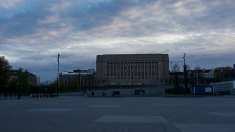 helsinki parliament house at dusk